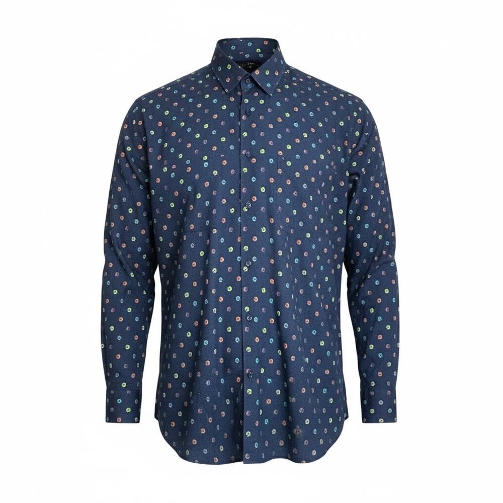 Visconti Black Mens Floral Button Up Shirt 2XLB Big Tall 100% Cotton Navy